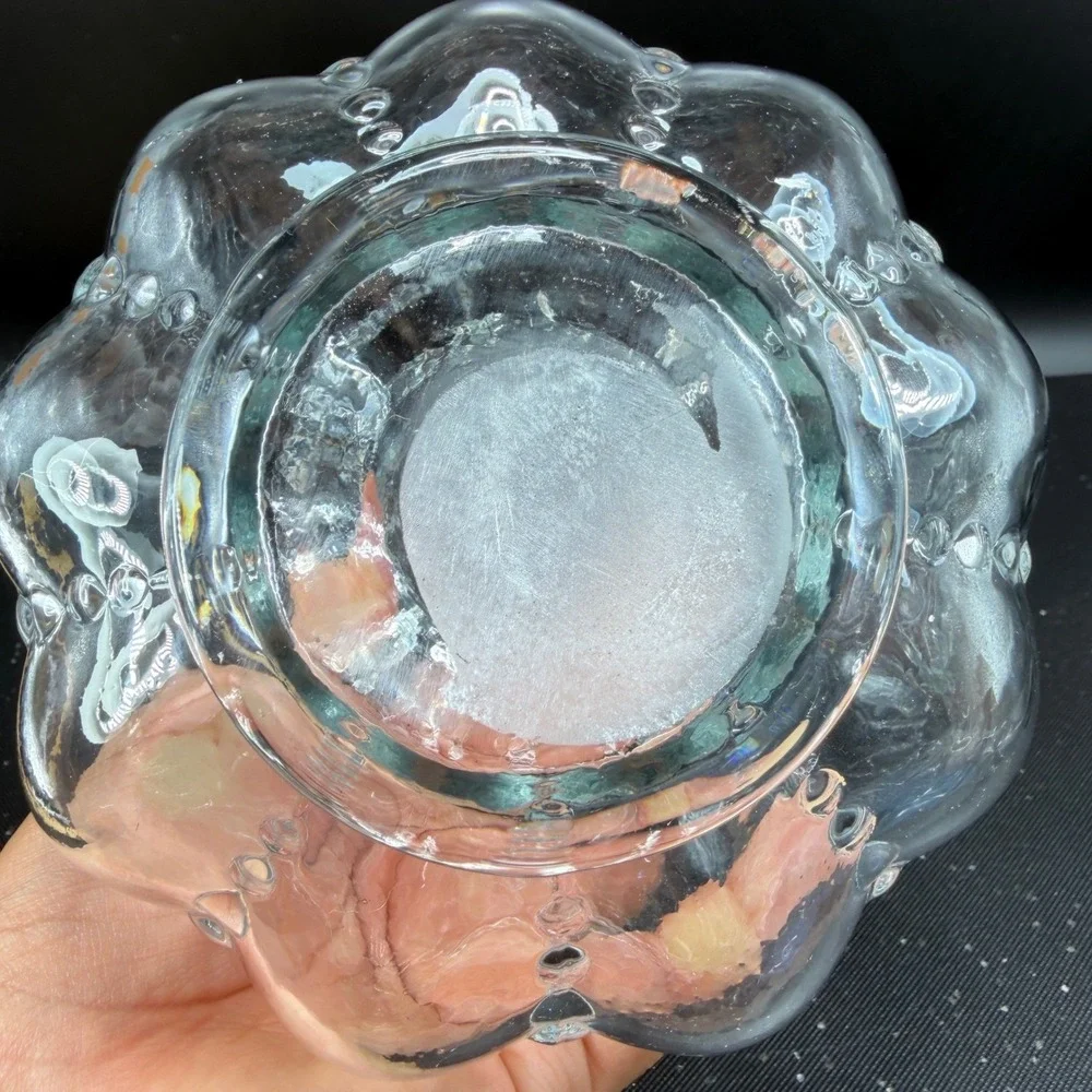 Clear Glass Ruffled Vase Hobnail Lobed Pumpkin‎ Base Heavy 8 Inch Vessel VTG
